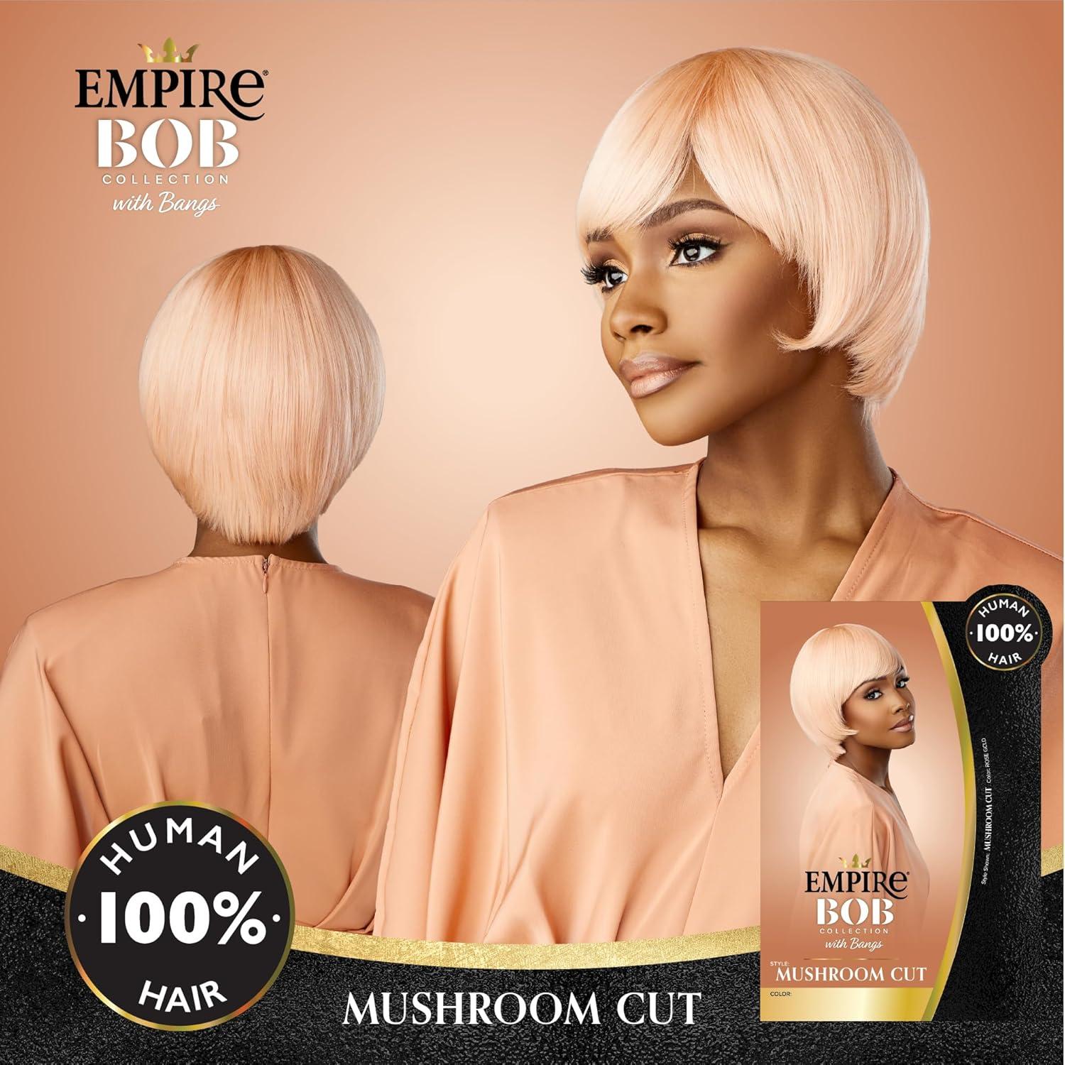 imageSensationnel Empire Bob Humanhair Wig Mushroom Cut Face Framing Mesh Cap for Comfort With Bangs 1 JETBLACKROSEGOLD