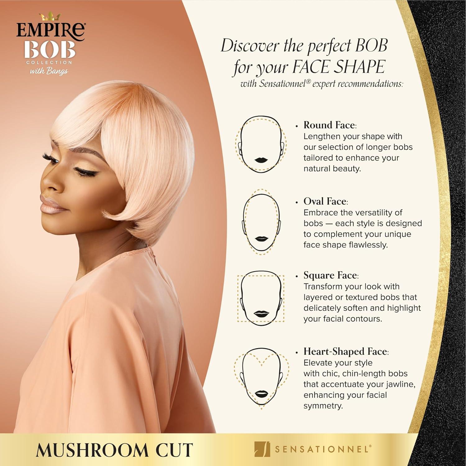 imageSensationnel Empire Bob Humanhair Wig Mushroom Cut Face Framing Mesh Cap for Comfort With Bangs 1 JETBLACKSMOKYLAVENDER