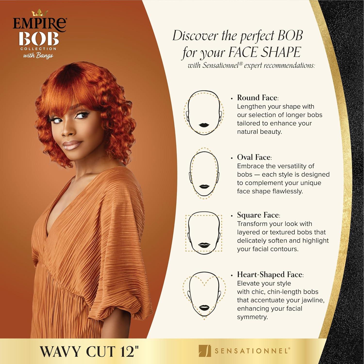 imageSensationnel Empire Bob Humanhair Wig Wavy Cut 12 Inch Face Framing Mesh Cap for Comfort With Bangs 1 JETBLACK1 JETBLACK