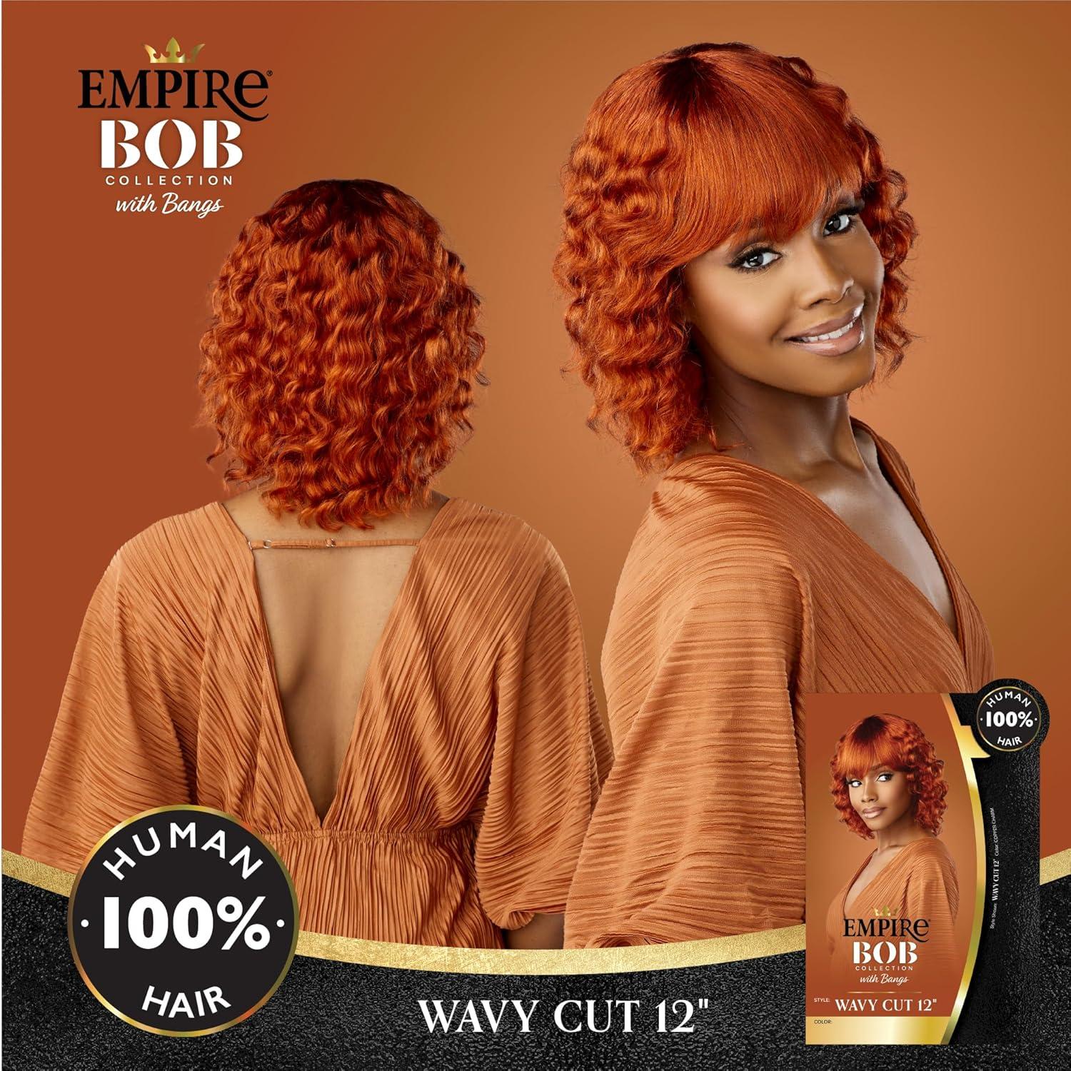 imageSensationnel Empire Bob Humanhair Wig Wavy Cut 12 Inch Face Framing Mesh Cap for Comfort With Bangs 1 JETBLACK1 JETBLACK