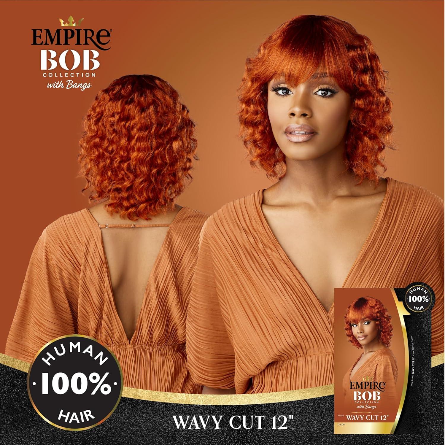 imageSensationnel Empire Bob Humanhair Wig Wavy Cut 12 Inch Face Framing Mesh Cap for Comfort With Bangs 1 JETBLACKFIERYRED
