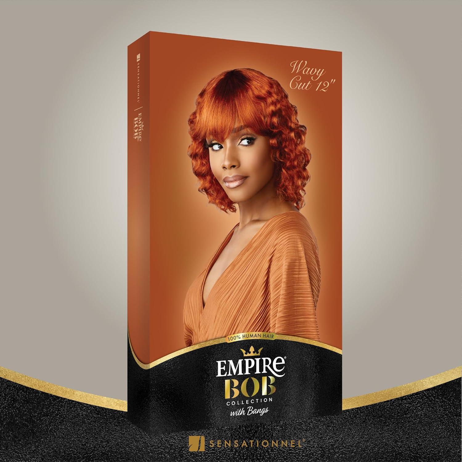 imageSensationnel Empire Bob Humanhair Wig Wavy Cut 12 Inch Face Framing Mesh Cap for Comfort With Bangs 1 JETBLACKRICHBURGUNDY
