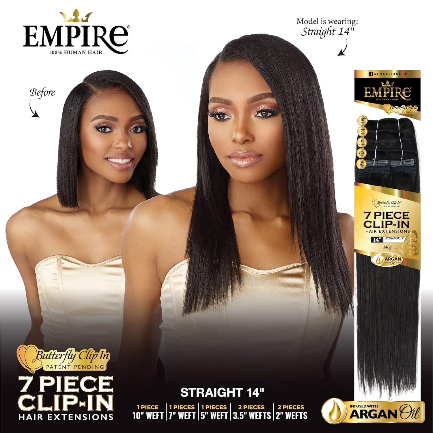 imageSensationnel Empire butterfly clip in straight 7 piece human hair lace weft clip ins 14 Inch T227T230
