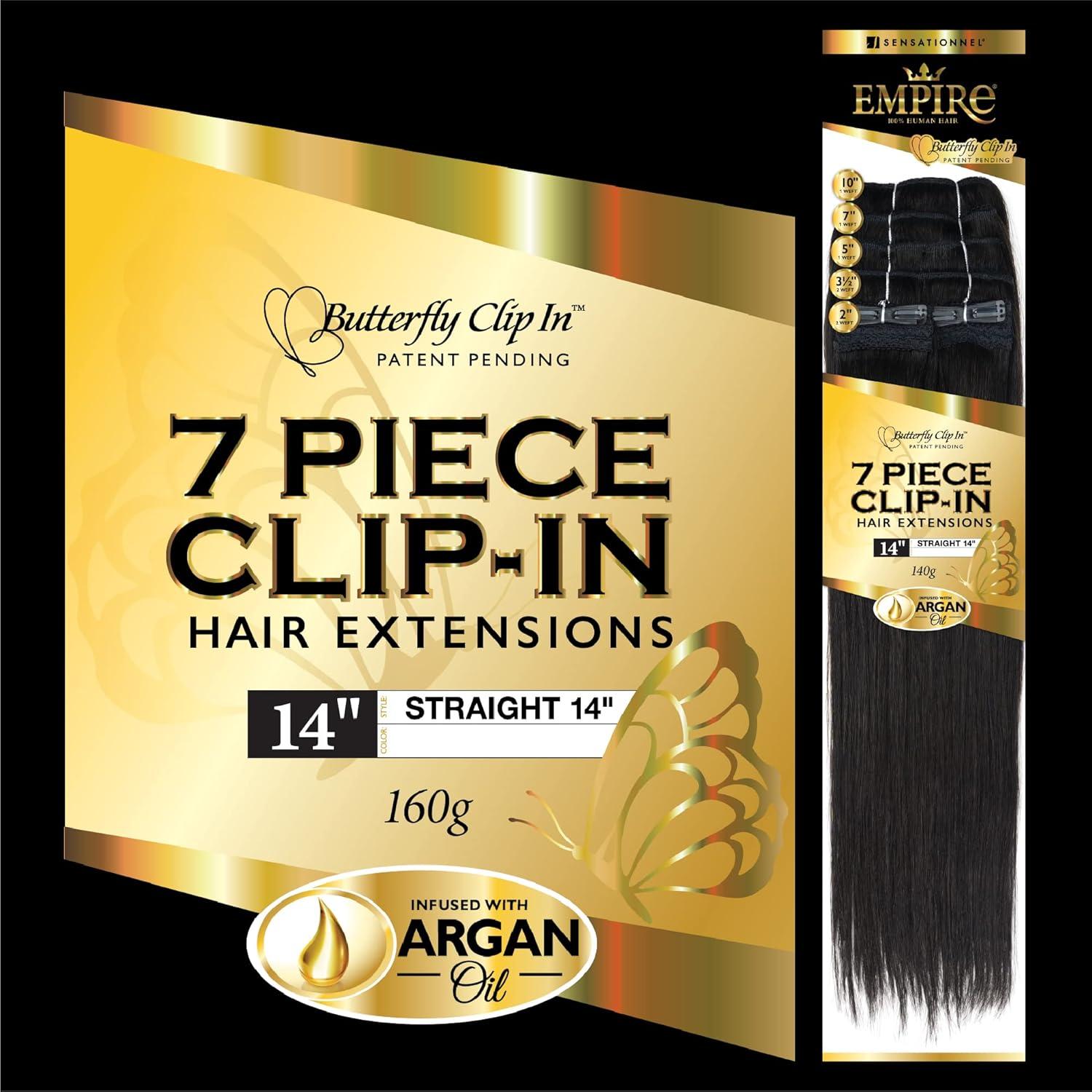 imageSensationnel Empire butterfly clip in straight 7 piece human hair lace weft clip ins 14 Inch T227T230