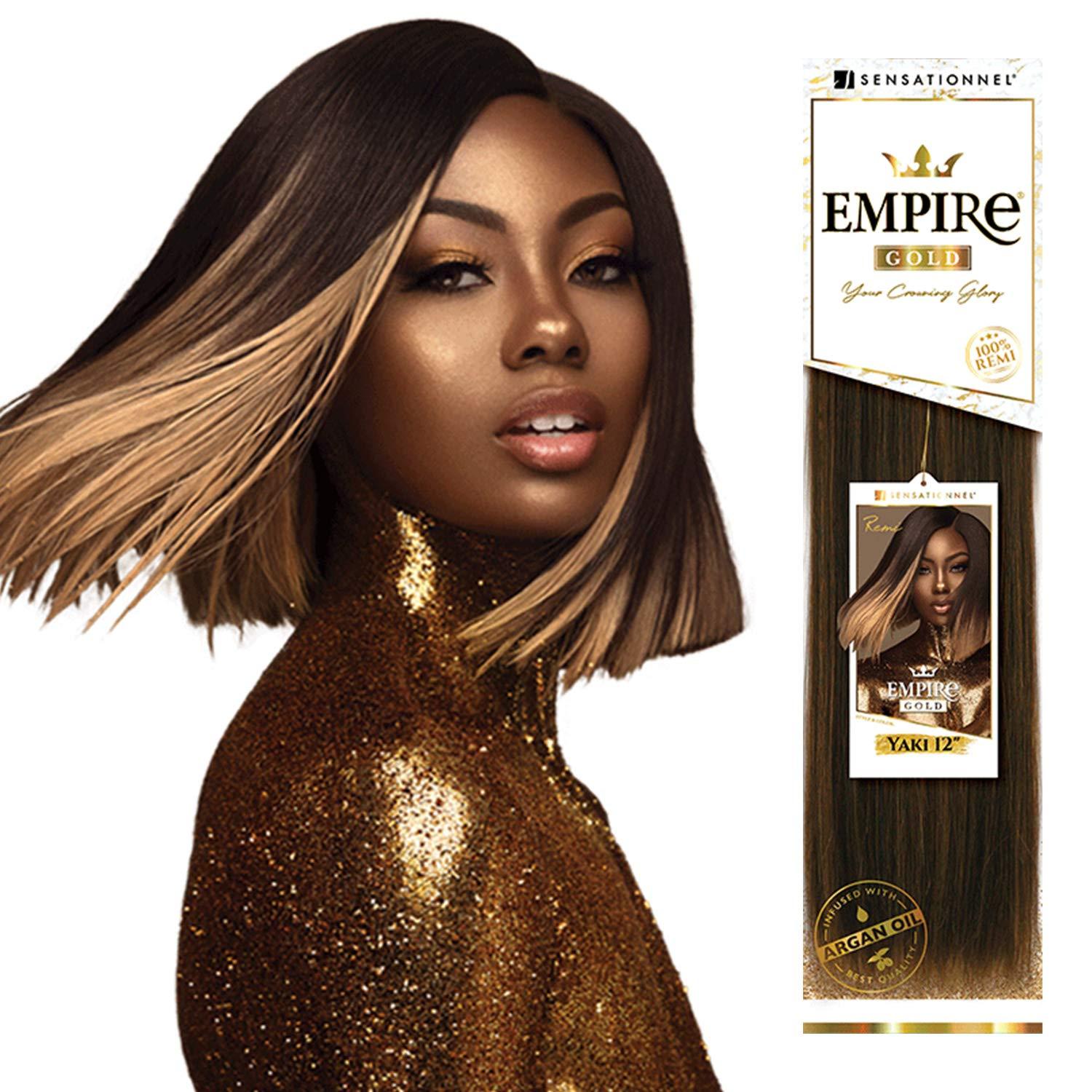imageSensationnel Empire gold yaki weave human hair for weaving and sew in styles 8 inch 1 JETBLACK2 DARKBROWN