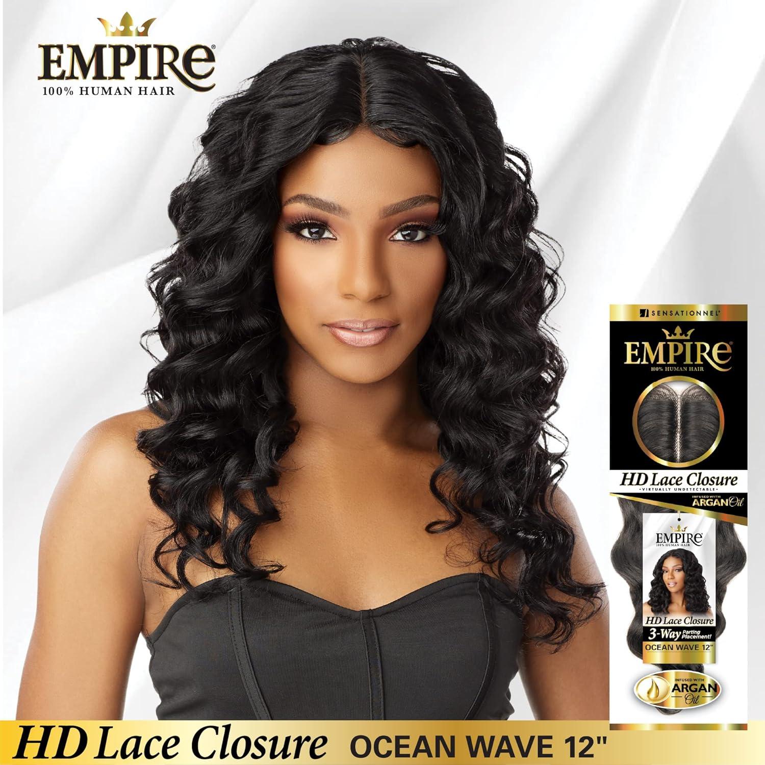 imageSensationnel Empire humanhair lace closure ocean wave 12 inch 3 way lacepart hand tied weaving closure 1 JETBLACK2 DARKBROWN