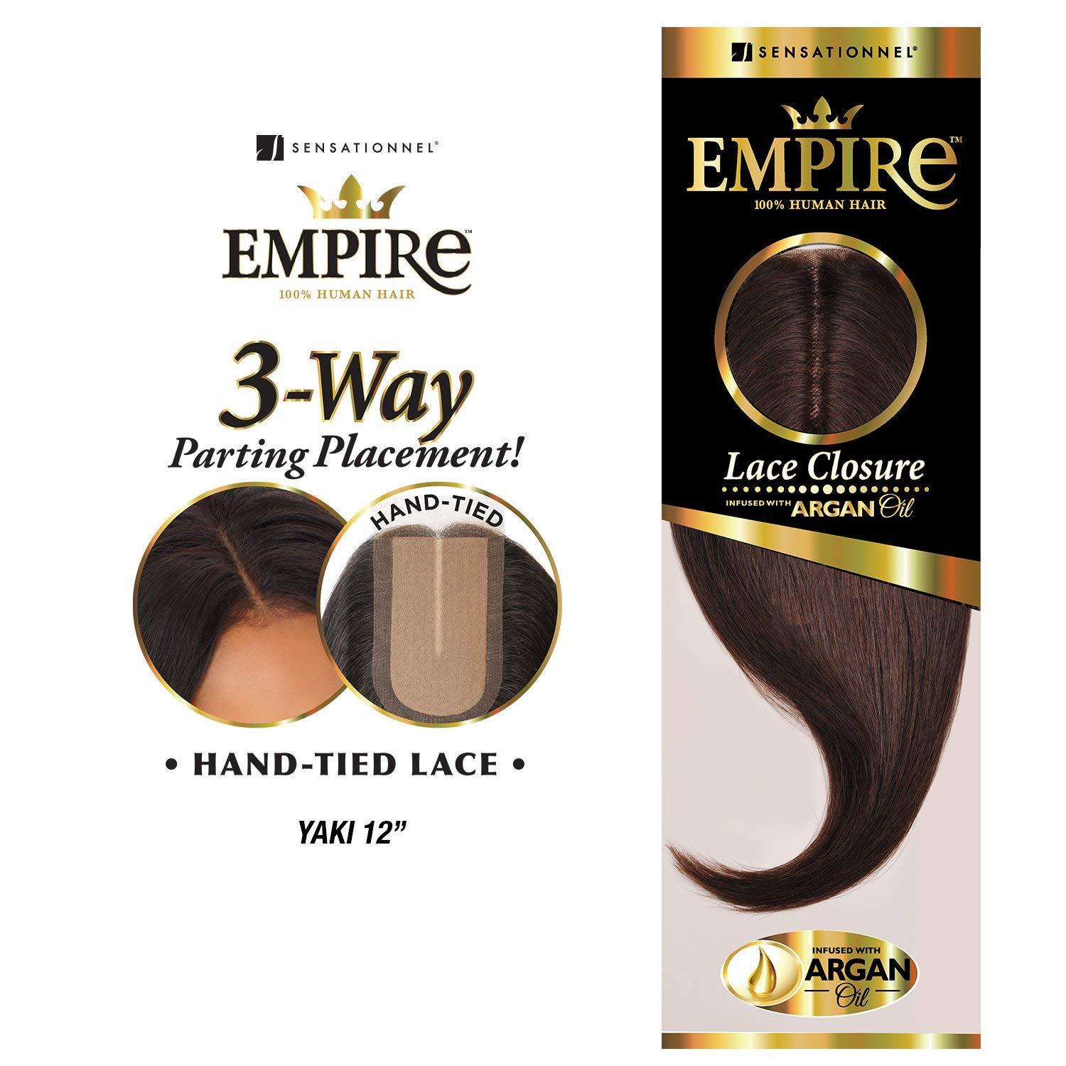imageSensationnel Empire humanhair lace closure yaki 12 inch 3 way lacepart hand tied weaving closure 1B OFFBLACKHOTPINK