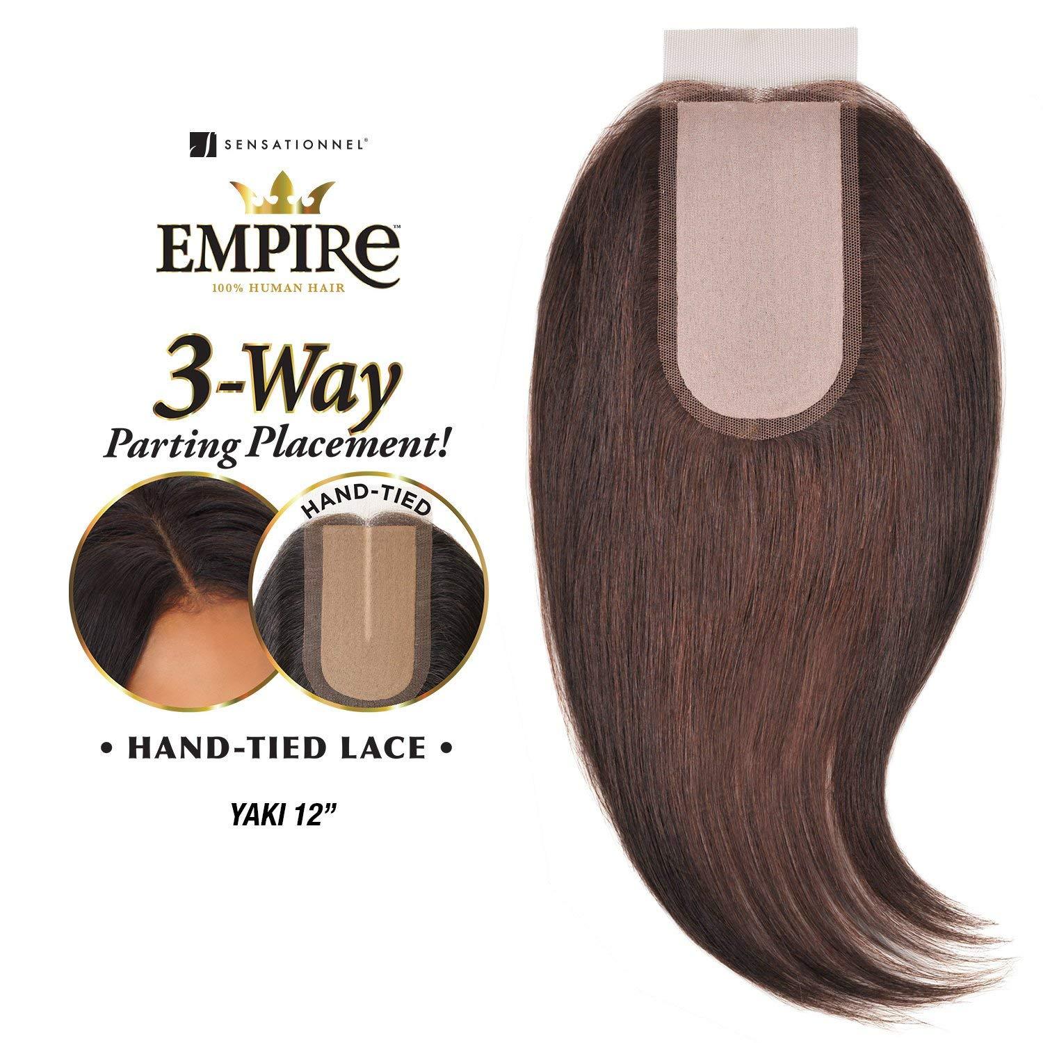 imageSensationnel Empire humanhair lace closure yaki 12 inch 3 way lacepart hand tied weaving closure 1B OFFBLACKHOTPINK