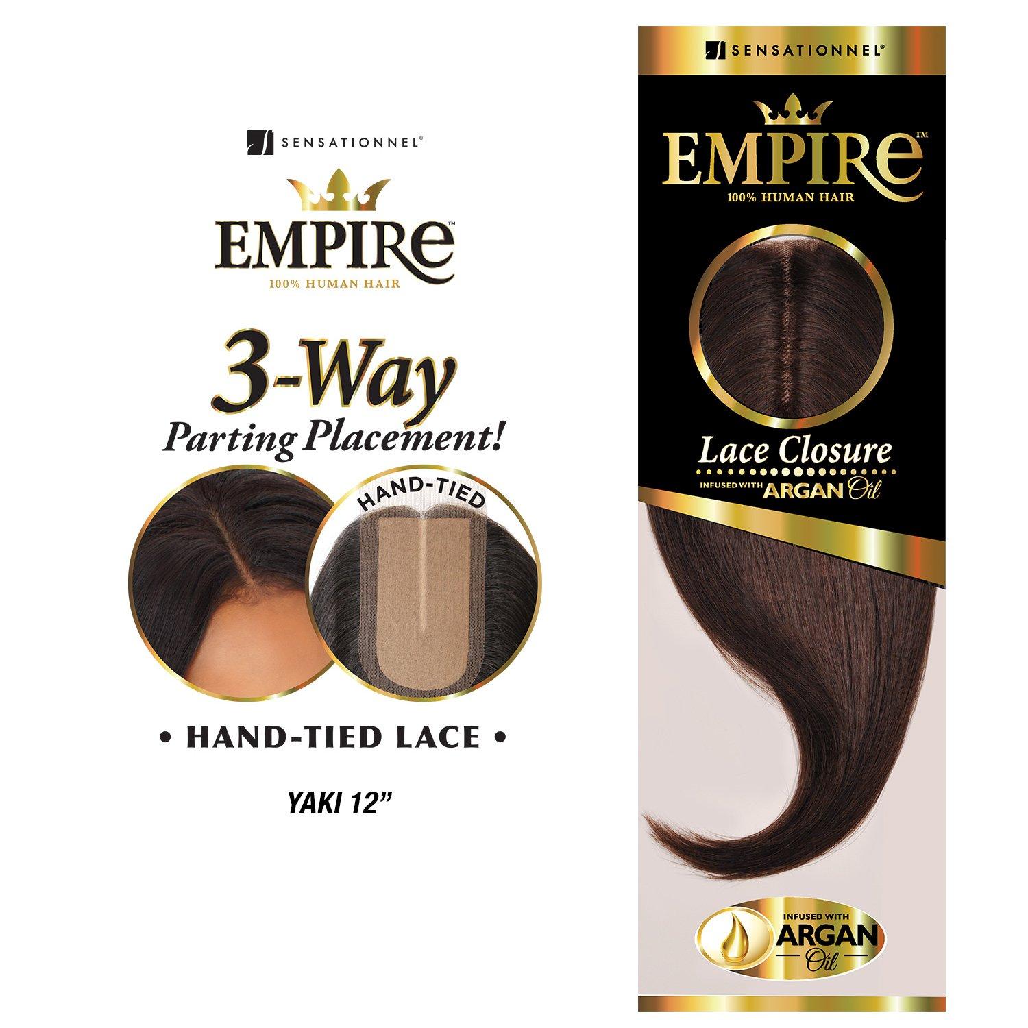 imageSensationnel Empire humanhair lace closure yaki 12 inch 3 way lacepart hand tied weaving closure 1B OFFBLACKT1B613
