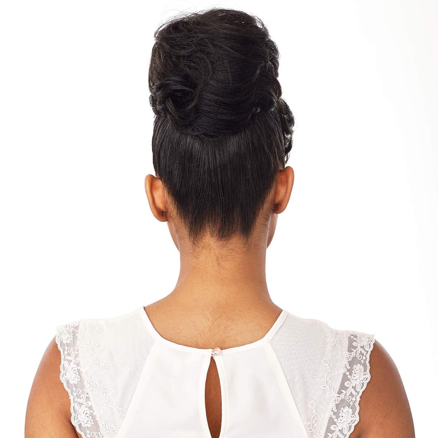 imageSensationnel Instant Bun With Bang Carla Synthetic Up Do Wig Piece 1 JETBLACK4 MEDBROWN