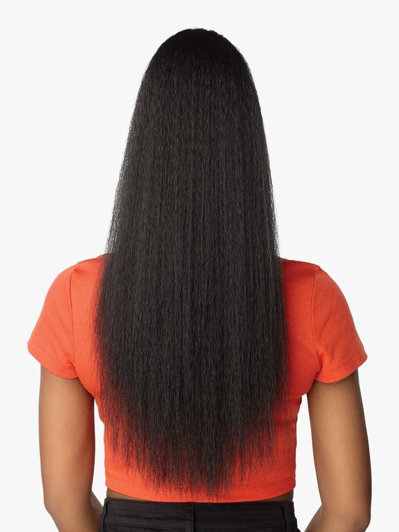 imageSensationnel Instant Pony Half Wig Perm Yaki 24 inch Synthetic Ponyaail and Updo Styles with Adjustable Drawstring for Seamless 2 DARKBROWN2 DARKBROWN