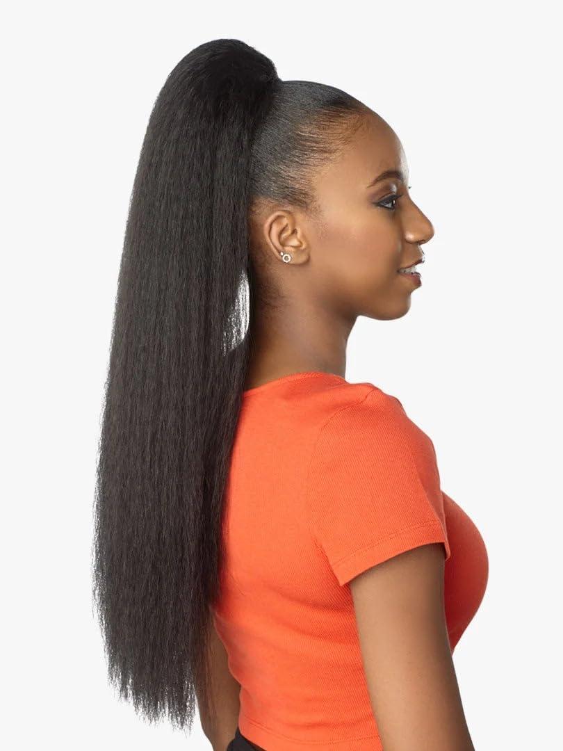 imageSensationnel Instant Pony Half Wig Perm Yaki 24 inch Synthetic Ponyaail and Updo Styles with Adjustable Drawstring for Seamless 2 DARKBROWN2 DARKBROWN