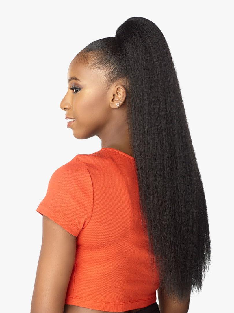 imageSensationnel Instant Pony Half Wig Perm Yaki 24 inch Synthetic Ponyaail and Updo Styles with Adjustable Drawstring for Seamless 2 DARKBROWN2 DARKBROWN