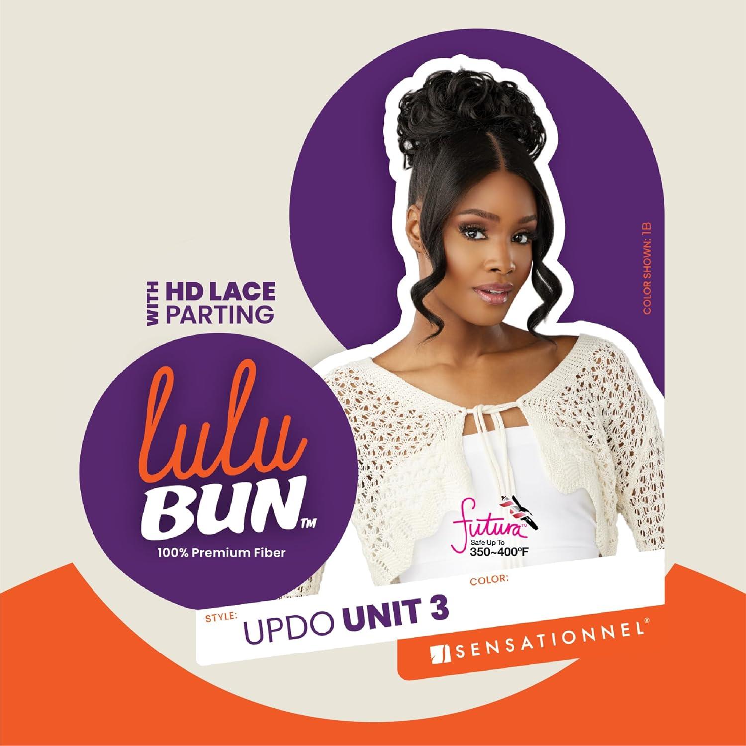 imageSensationnel Lulu bun updo hairextensions unit 3 synthetic 3x35 hd lace parting quick and easy wear hair wig piece 1 JETBLACK1B OFFBLACK