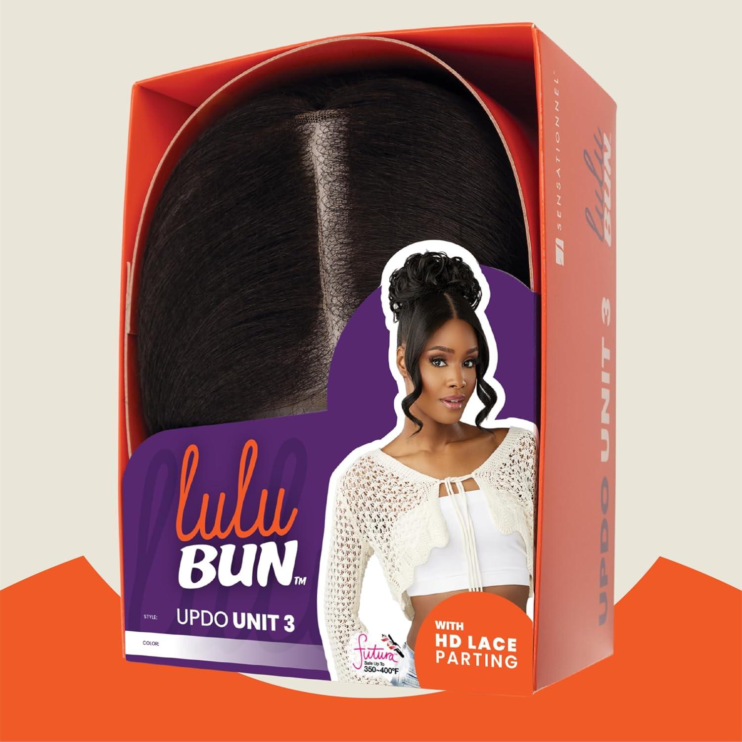 imageSensationnel Lulu bun updo hairextensions unit 3 synthetic 3x35 hd lace parting quick and easy wear hair wig piece 1 JETBLACKF1BBG