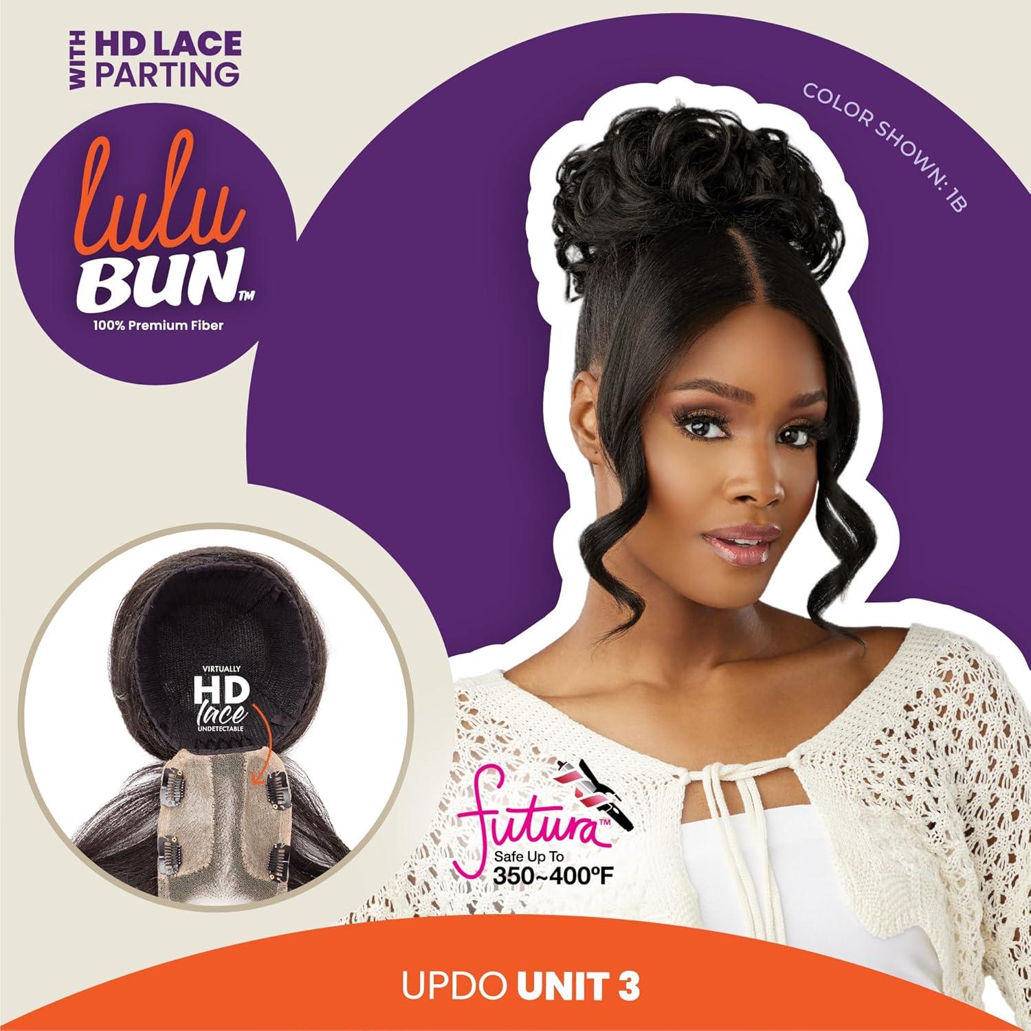 imageSensationnel Lulu bun updo hairextensions unit 3 synthetic 3x35 hd lace parting quick and easy wear hair wig piece 1 JETBLACKF1BBG