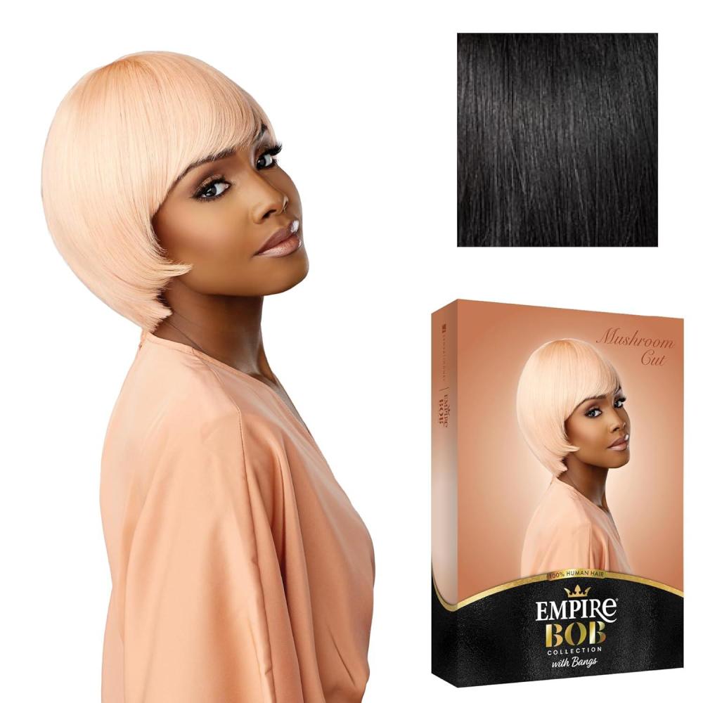 imageSensationnel Empire Bob Humanhair Wig Mushroom Cut Face Framing Mesh Cap for Comfort With Bangs 1 JETBLACK1 JETBLACK