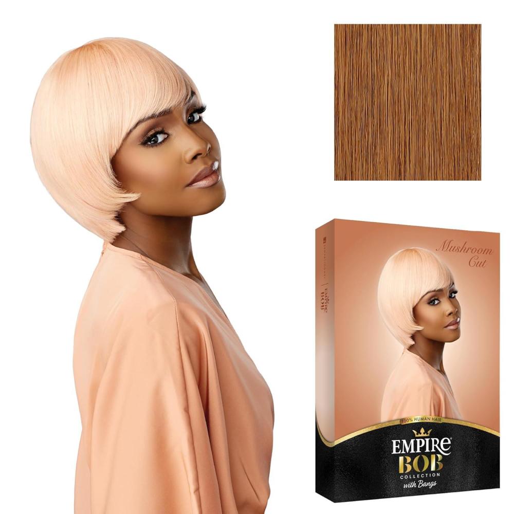 imageSensationnel Empire Bob Humanhair Wig Mushroom Cut Face Framing Mesh Cap for Comfort With Bangs 1 JETBLACKGOLDENBLONDE