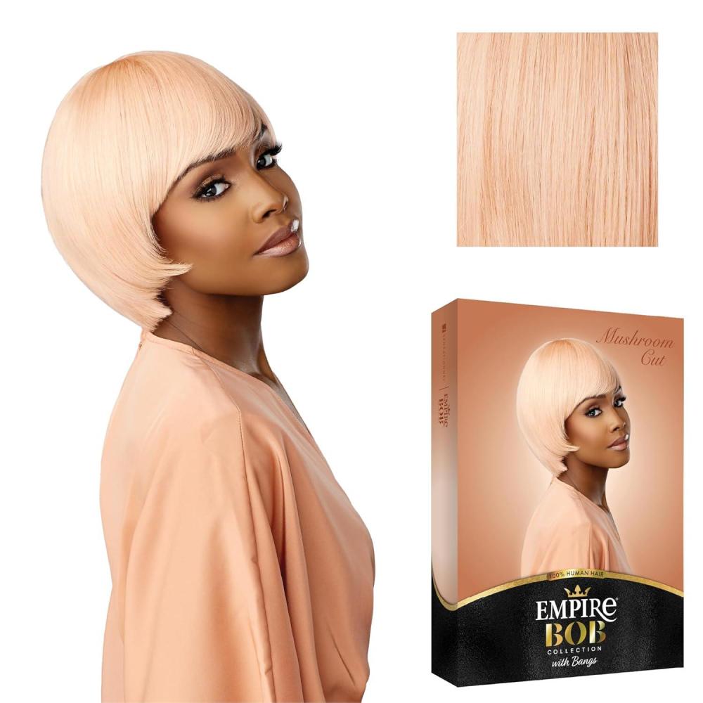 imageSensationnel Empire Bob Humanhair Wig Mushroom Cut Face Framing Mesh Cap for Comfort With Bangs 1 JETBLACKROSEGOLD