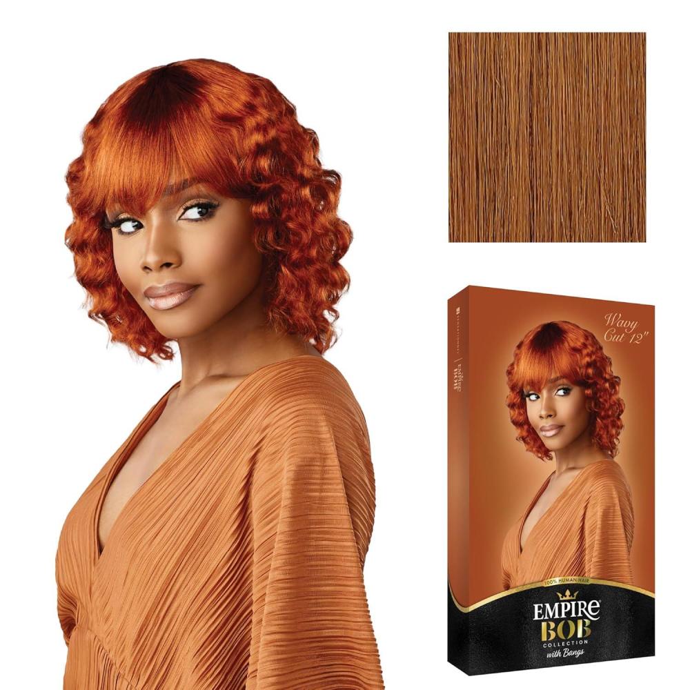 imageSensationnel Empire Bob Humanhair Wig Wavy Cut 12 Inch Face Framing Mesh Cap for Comfort With Bangs 1 JETBLACKGOLDENBLONDE