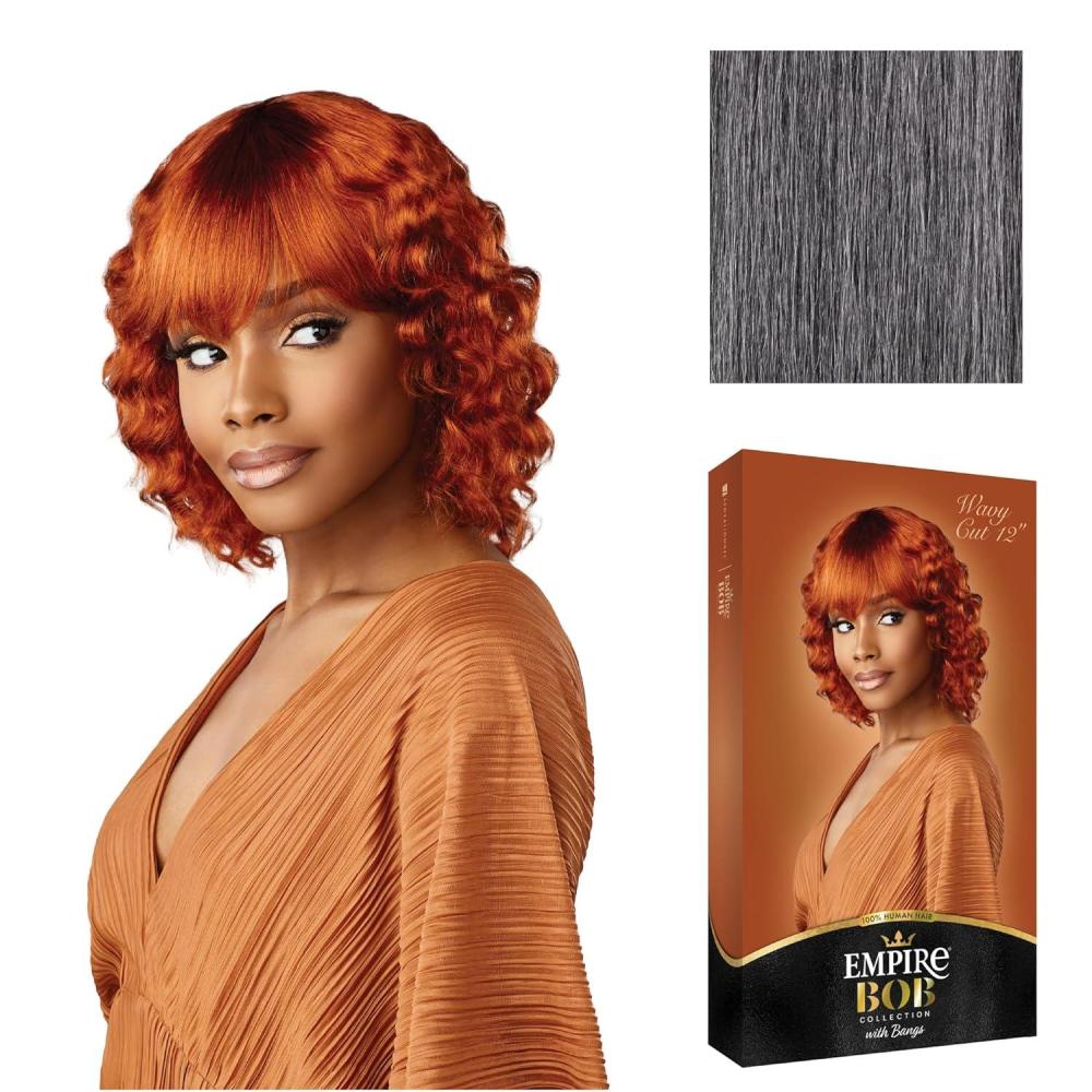 imageSensationnel Empire Bob Humanhair Wig Wavy Cut 12 Inch Face Framing Mesh Cap for Comfort With Bangs 1 JETBLACKM44