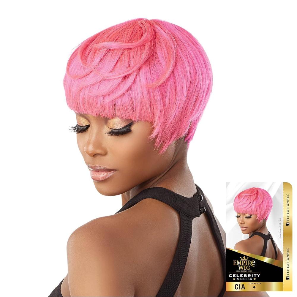 imageSensationnel Empire Human Hair Wig Cia Celebrity Inspired Collections PreStyled Salon Cut Hair 1 JETBLACKRED