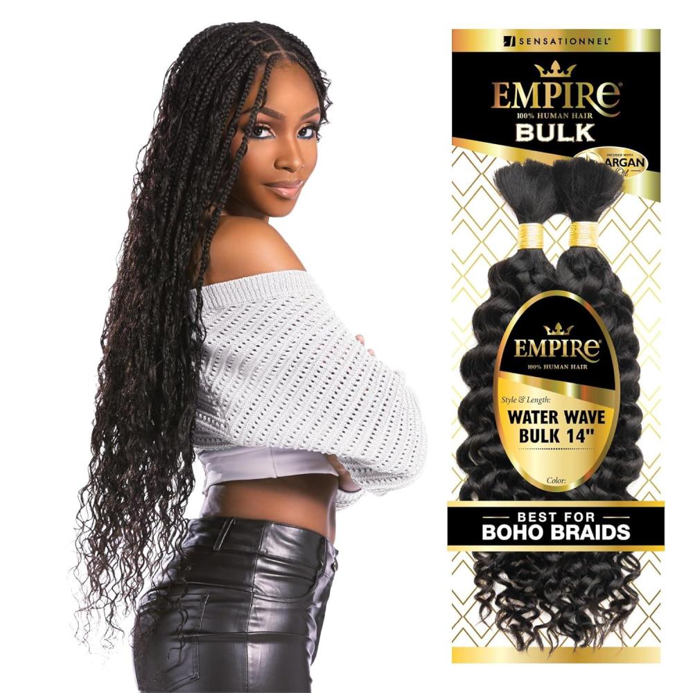 imageSensationnel Empire bulk braiding water wave human hair braids for knotless boho box or curly loose wave styles 2 pack 14 inch 1 JETBLACK1 JETBLACK