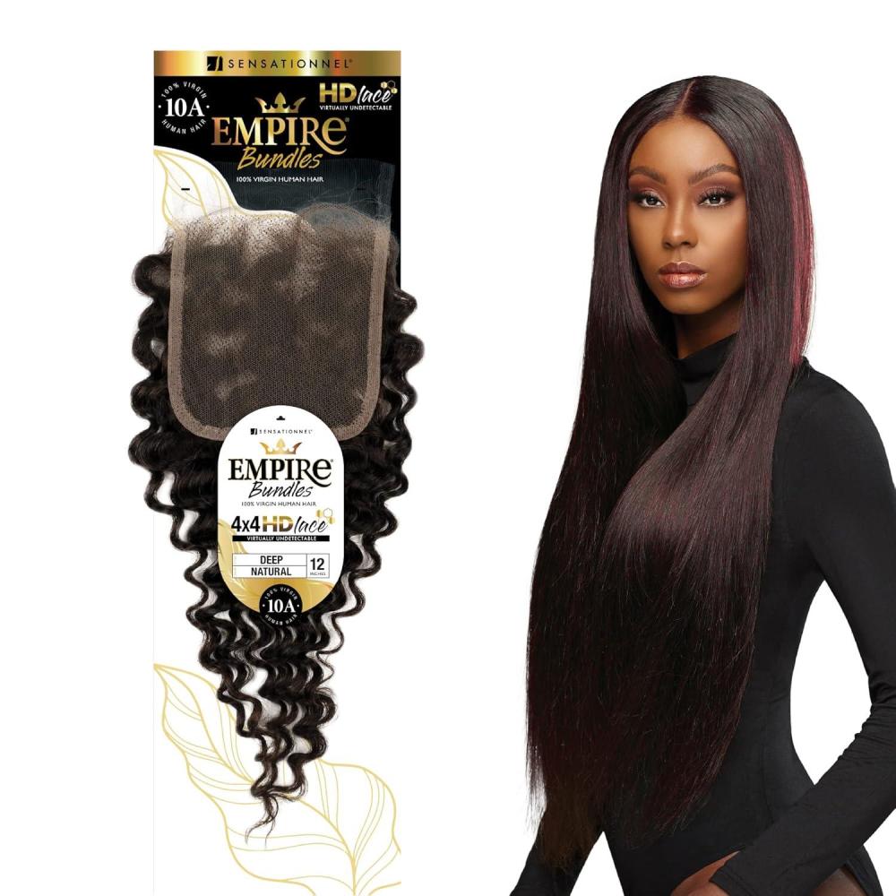 imageSensationnel Empire bundle 4x4 closure  deep wave 12 inch HD lace large free parting lace frontalclosure unprocessed human hair weave NATURALNATURALBLACK