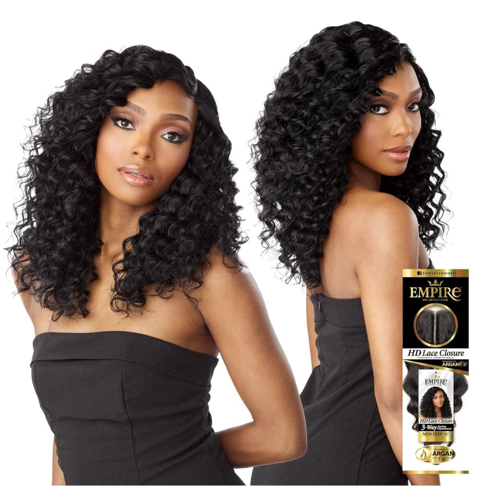 imageSensationnel Empire humanhair lace closure new deep 12 inch 3 way lacepart hand tied weaving closure 1 JETBLACK2 DARKBROWN