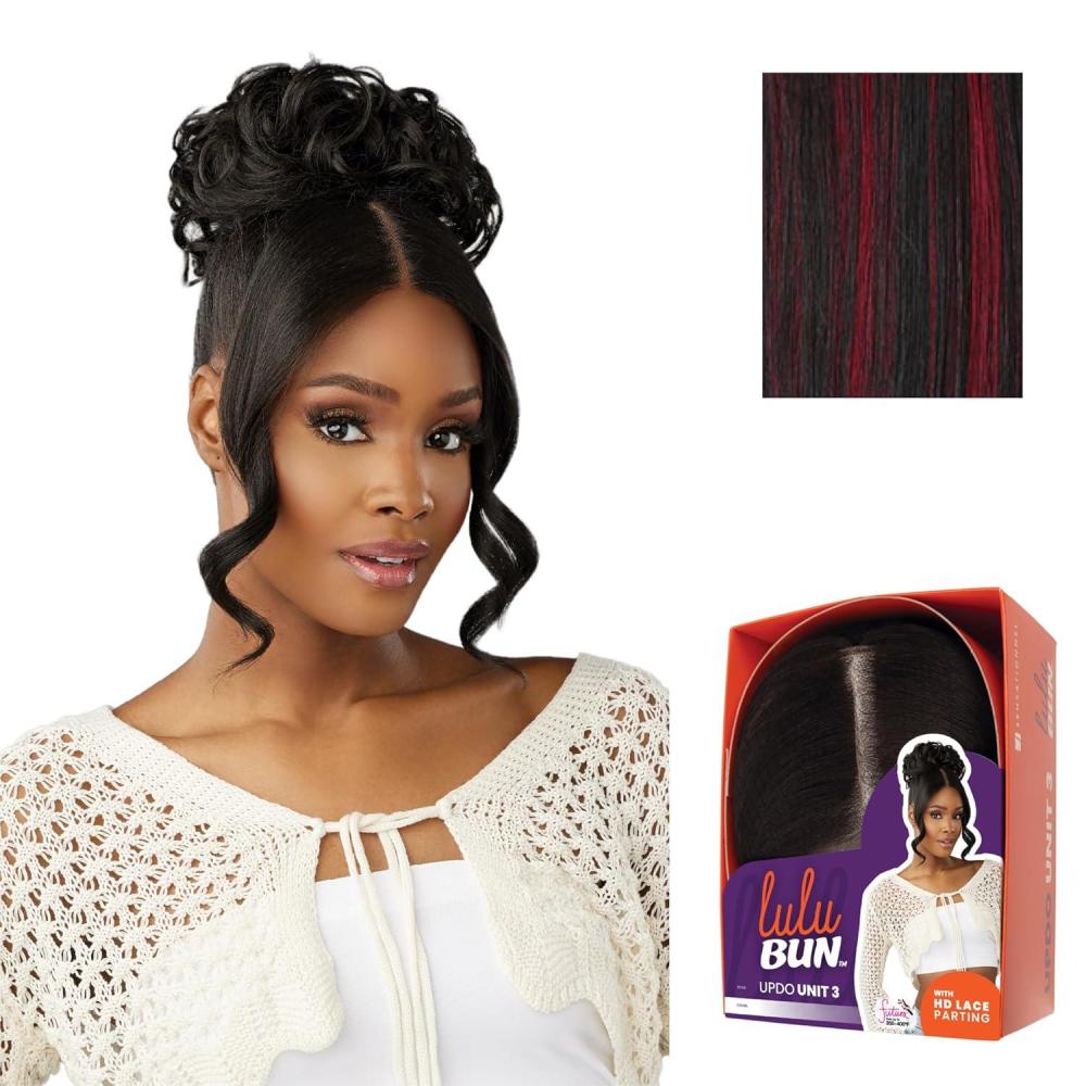 imageSensationnel Lulu bun updo hairextensions unit 3 synthetic 3x35 hd lace parting quick and easy wear hair wig piece 1 JETBLACKF1BBG