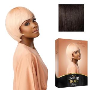 Sensationnel Empire Bob Humanhair Wig – Mushroom Cut Face Framing Mesh Cap for Comfort With Bangs (1 JETBLACK)(2 DARKBROWN)