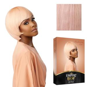 Sensationnel Empire Bob Humanhair Wig – Mushroom Cut Face Framing Mesh Cap for Comfort With Bangs (1 JETBLACK)(SMOKYLAVENDER)