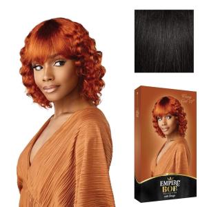 Sensationnel Empire Bob Humanhair Wig – Wavy Cut 12 Inch Face Framing Mesh Cap for Comfort With Bangs (1 JETBLACK)(1B OFFBLACK)