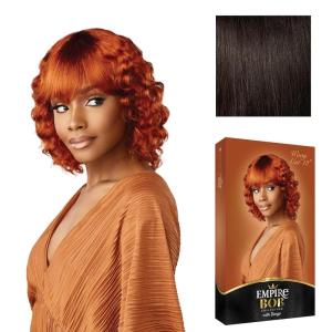 Sensationnel Empire Bob Humanhair Wig – Wavy Cut 12 Inch Face Framing Mesh Cap for Comfort With Bangs (1 JETBLACK)(2 DARKBROWN)