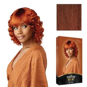 Sensationnel Empire Bob Humanhair Wig – Wavy Cut 12 Inch Face Framing Mesh Cap for Comfort With Bangs (1 JETBLACK)(COPPERCHARM)