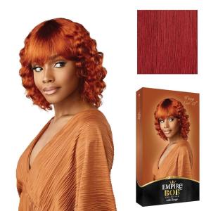 Sensationnel Empire Bob Humanhair Wig – Wavy Cut 12 Inch Face Framing Mesh Cap for Comfort With Bangs (1 JETBLACK)(FIERYRED)