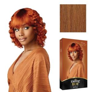 Sensationnel Empire Bob Humanhair Wig – Wavy Cut 12 Inch Face Framing Mesh Cap for Comfort With Bangs (1 JETBLACK)(GOLDENBLONDE)