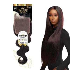 Sensationnel Empire bundle 4×4 closure – body wave HD lace large free parting lace frontalclosure unprocessed human hair weave (10 inch, NATURAL)(DARKRED)