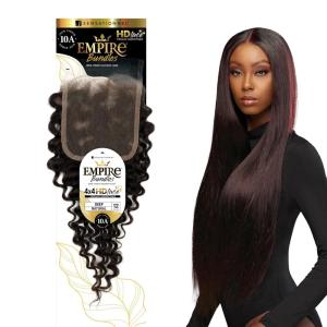 Sensationnel Empire bundle 4×4 closure – deep wave 12 inch HD lace large free parting lace frontalclosure unprocessed human hair weave (NATURAL)(NATURAL)