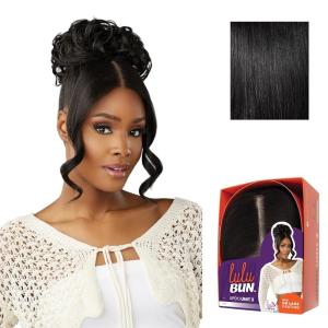 Sensationnel Lulu bun updo hairextensions – unit 3 synthetic 3×3.5 hd lace parting quick and easy wear hair wig piece (1 JETBLACK)(1 JETBLACK)