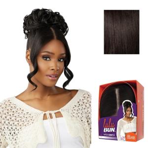 Sensationnel Lulu bun updo hairextensions – unit 3 synthetic 3×3.5 hd lace parting quick and easy wear hair wig piece (1 JETBLACK)(2 DARKBROWN)