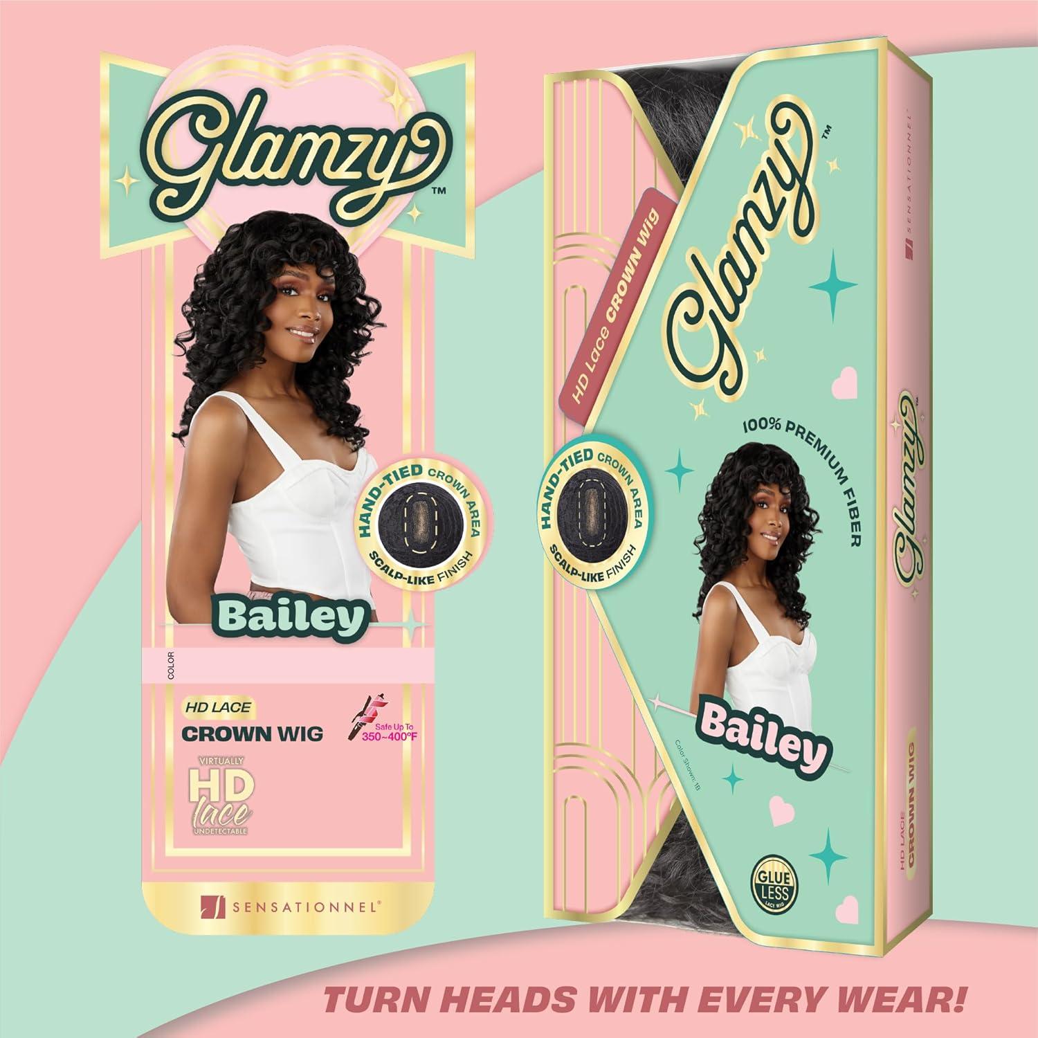 imageSensationnel Glamzy Lace Crown Wig Bailey Glueless Hand Tied CrownArea Synthetic Hair 1 JETBLACK1B OFFBLACK