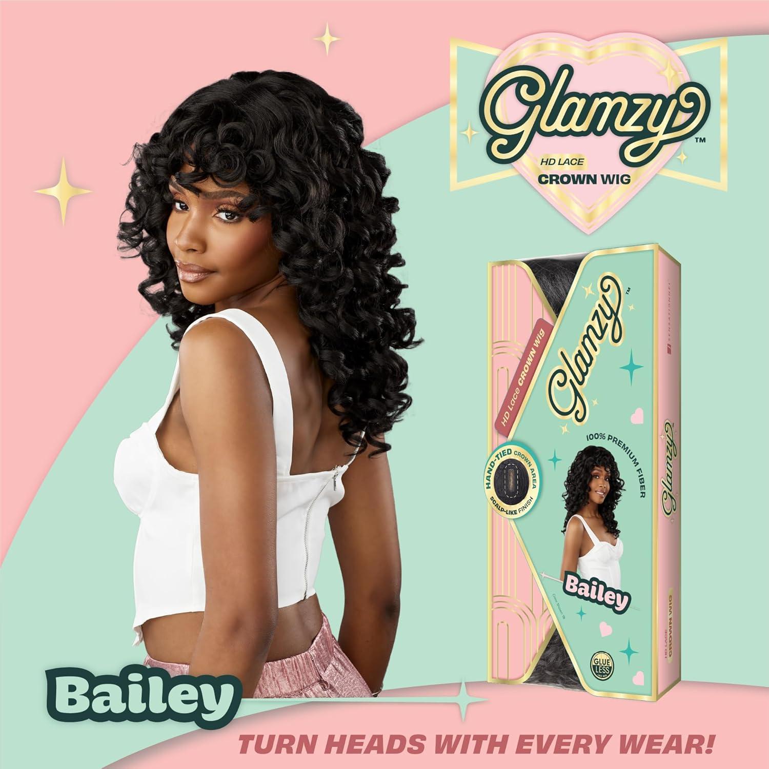 imageSensationnel Glamzy Lace Crown Wig Bailey Glueless Hand Tied CrownArea Synthetic Hair 1 JETBLACK2 DARKBROWN