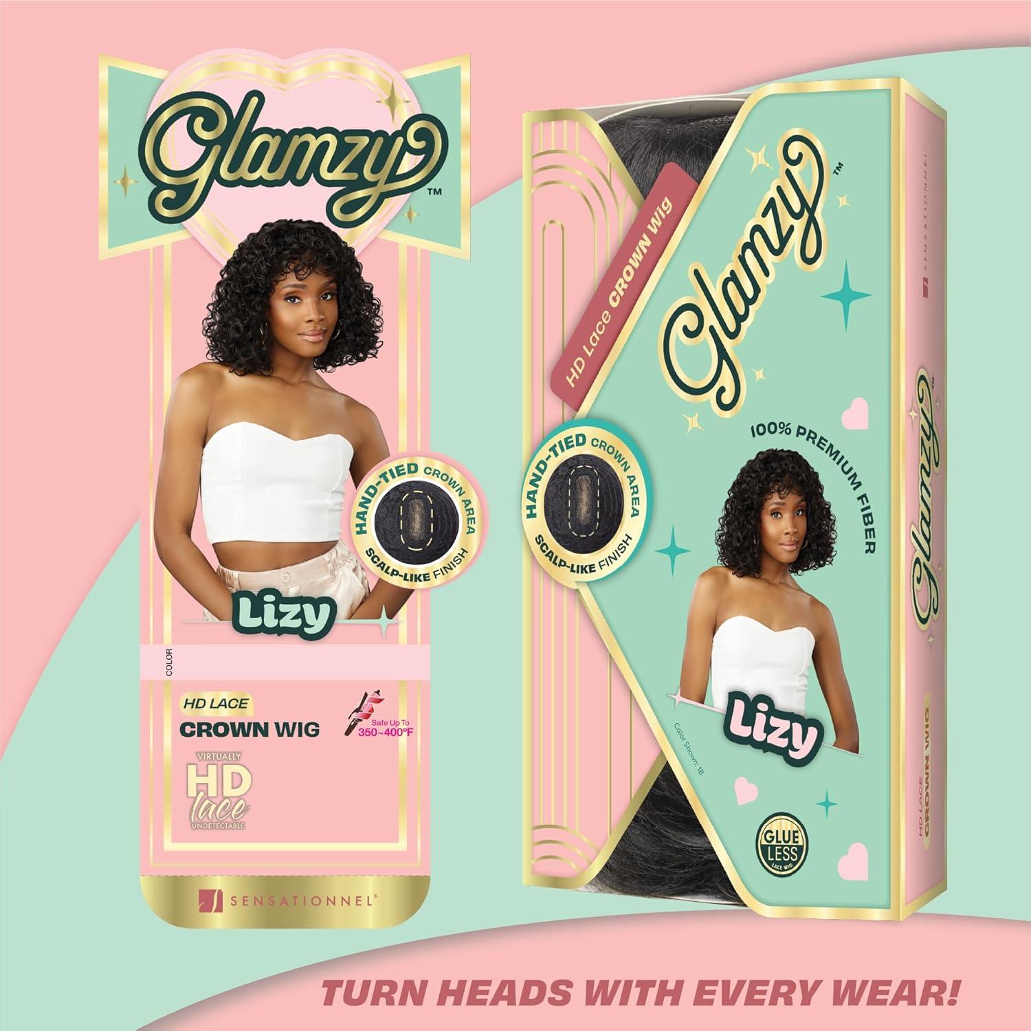 imageSensationnel Glamzy Lace Crown Wig Lizy Glueless Hand Tied CrownArea Synthetic Hair 1 JETBLACKROSYPINK