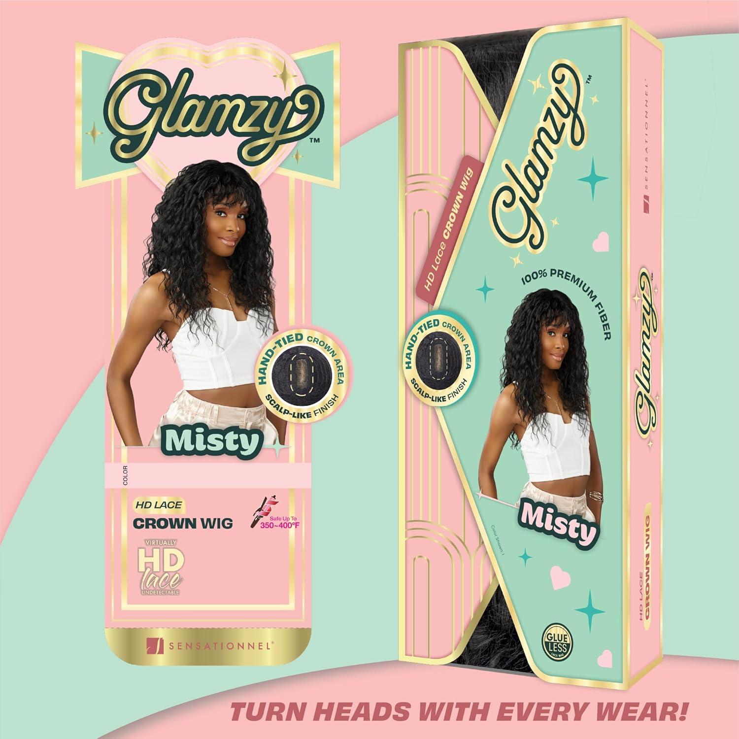 imageSensationnel Glamzy Lace Crown Wig Misty Glueless Hand Tied CrownArea Synthetic Hair 1 JETBLACKCH30