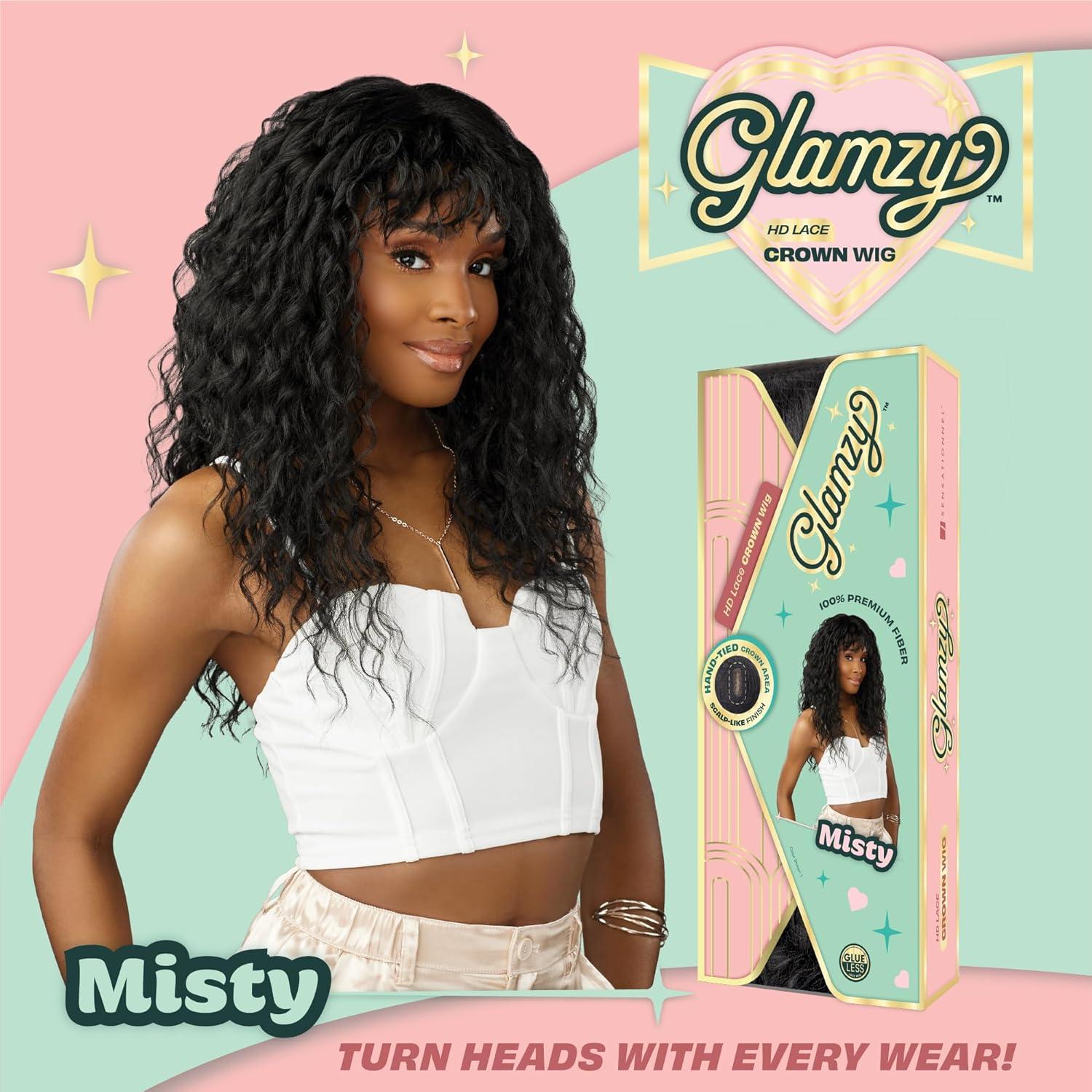 imageSensationnel Glamzy Lace Crown Wig Misty Glueless Hand Tied CrownArea Synthetic Hair 1 JETBLACKCH30