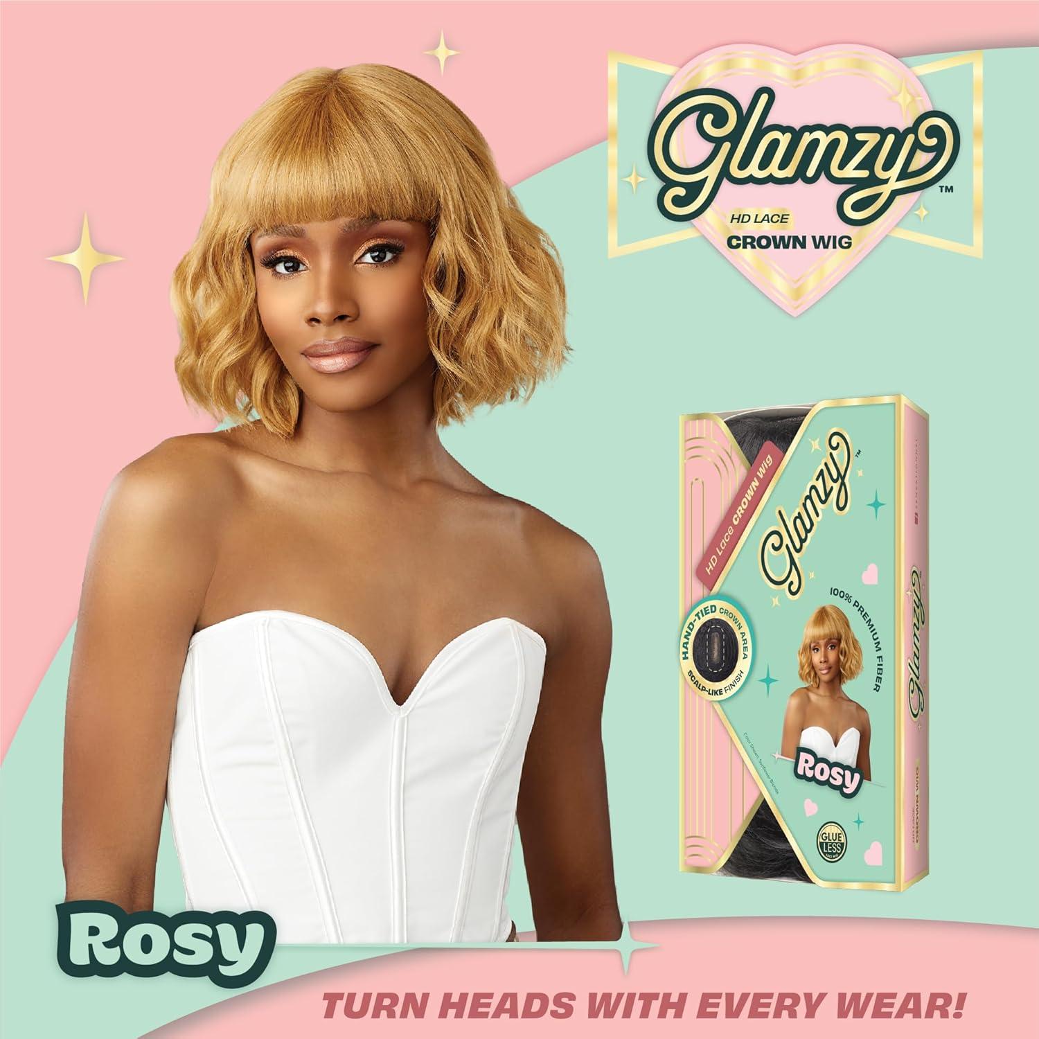 imageSensationnel Glamzy Lace Crown Wig Rosy Glueless Hand Tied CrownArea Synthetic Hair 1 JETBLACKROSYPINK