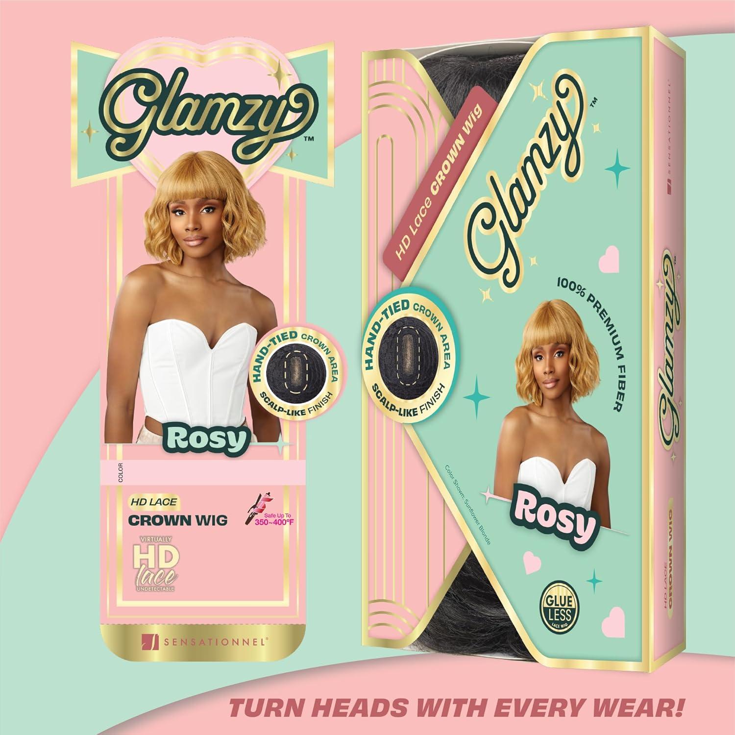 imageSensationnel Glamzy Lace Crown Wig Rosy Glueless Hand Tied CrownArea Synthetic Hair 1 JETBLACKROSYPINK