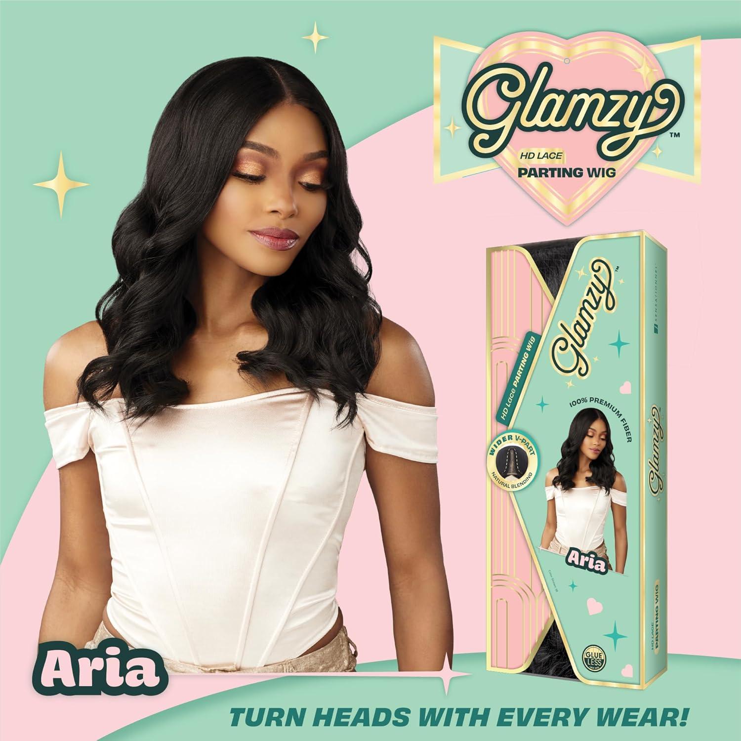 imageSensationnel Glamzy Lace Part Wig Aria Glueless Hand Tied Wider V Parting Synthetic Hair 1 JETBLACK1 JETBLACK