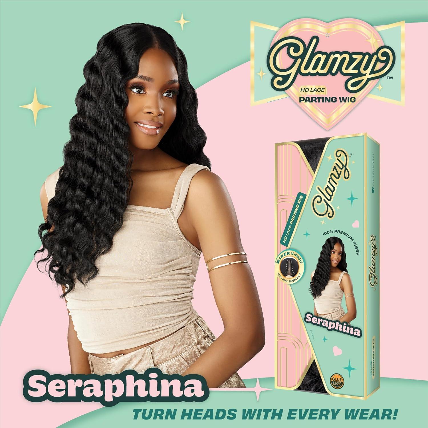 imageSensationnel Glamzy Lace Part Wigs Seraphina Glueless Hand Tied Wider V Parting Synthetic Hair 1 JETBLACKBALAYAGECHOCOLATE
